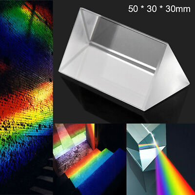 #ad 30*30*50mm Triangular Prism Rainbow Prisma Crystal Glass Photographic Prisme C#