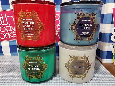 Bath amp; Body Works CHRISTMAS 2022 Glass Lid 3 Wick Candles X4