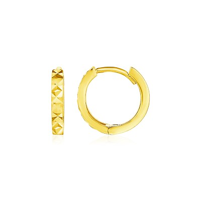 #ad 14k Yellow Gold Petite Round Hoop Earrings with Geometric Texture