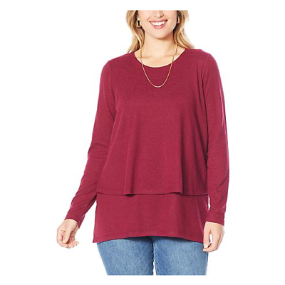 #ad DG2 by Diane Gilman Long Sleeve Brushed Knit Easy Top RASPBERRY XLARGE 775846