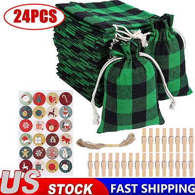 24X Christmas Bags with Drawstring Xmas Gift Cotten Wrapping Bag Candy Pouch USA
