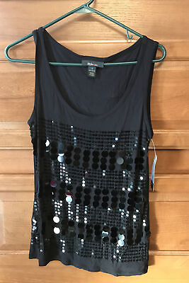 #ad Style And Co Women Tank Top S Black Sequins NWT B669