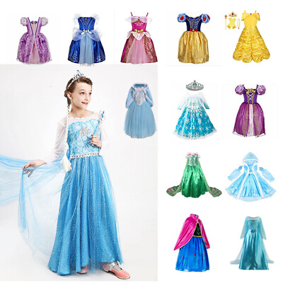 #ad Kids Girls Princess Fancy Dress Up Halloween Cosplay Party Elsa Costume Outfit