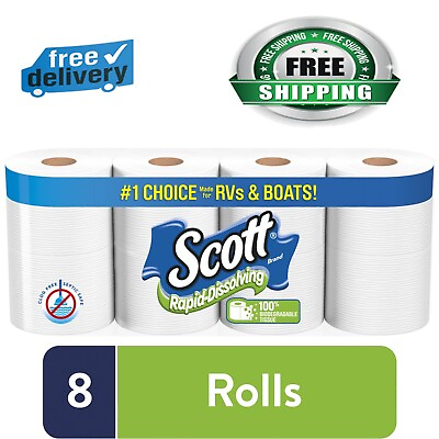 Scott Rapid Dissolving Toilet Paper 8 Toilet Paper Rolls Bath Tissue for RV amp;