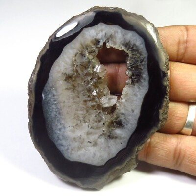 #ad Smooth Black Geode Slice Gems 80x63 mm 259 Cts Natural Druzy Agate Cabs SCL 1584