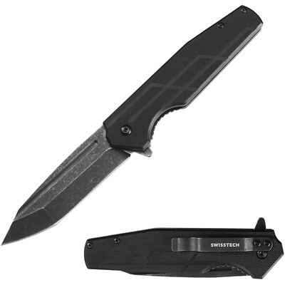 SwissTech Pocket Folding Knife Tanto Blade Hunting Tactical Knife w G10 Handle