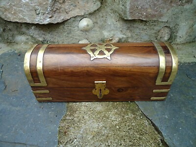 #ad Treasure Sea Chest Wooden With Brass Ships Wheel Marine Nautical Wood Gift Box