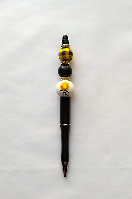 #ad Beaded Ballpoint Pen Black Ink Yellow Sunflower Handmade Office Teacher Gift