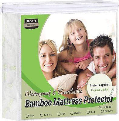 Utopia Bedding 340 GSM Premium Waterproof Bamboo Mattress Protector Easy Care