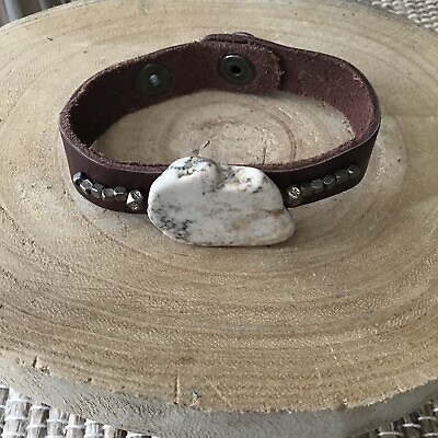 #ad NEW Brown Leather Bracelet Cream Howlite Handmade in Mexico Boho Beads 2 Snap