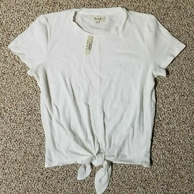 #ad NWT MADEWELL S M TEXTURE amp; THREAD MODERN TIE FRONT TOP BRIGHT IVORY SHIRT G2513