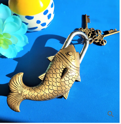 Classy Handcrafted Fish Brass Pad Lock 6quot; Showpiece Home Decor Exclusive Gifts