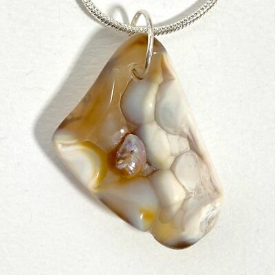 #ad Tampa Bay Fossil Coral Agate amp; Freeform Pearl Pendant Silver Plated Necklace