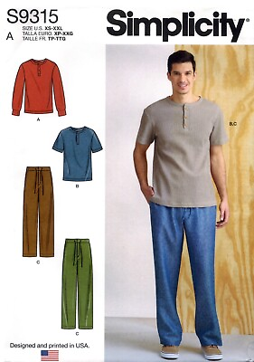 Simplicity 9315 Men#x27;s Knit Shirt Top amp; Pant in 3 Styles XS XXL Sewing Pattern