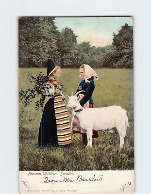 #ad #ad Postcard Peasant Children with Goat Sweden