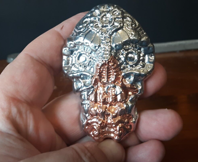 #ad 7.8 oz. Hand Poured .999 fine Tin amp; Copper Monster Skull