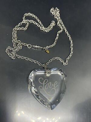 #ad VTG Hallmark love glass Heart pendant Valentine#x27;s day anniversary 22” Necklace