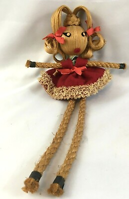 #ad Vintage Antique Primitive Corn Husk and Braided Rope Doll 13quot; Unique