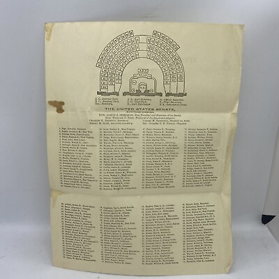 Antique Diagram 1910 US Senate Government 61st Congress Brochure