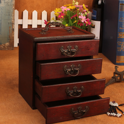 #ad Jewelry Organizer Wooden Storage Box 4 Layers Case with 4 Drawers Dark Brown