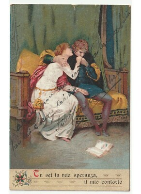 #ad 1921 Paolo And Francesca Card D#x27;Epoca Lovers Love Letter