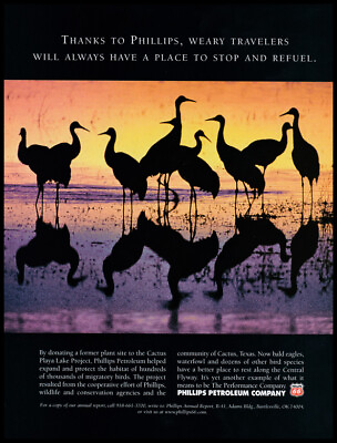 #ad Phillips Petroleum print ad 1999 Sandhill Whooping Cranes