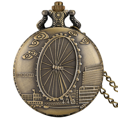 Steampunk Ferris Wheel Design Unisex Quartz Pocket Watch 80cm Necklace Chain