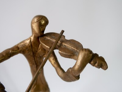 Vintage Brass Art Sculpture Statue Figure Violinist Violin Player Fiddler
