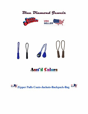 2 Nylon Zipper Pulls and Compass#x27; Jackets Backpacks Asst#x27;d Colors USA SELLER
