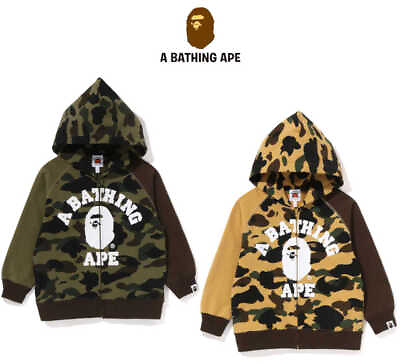 #ad A BATHING APE Kids Zip Hoodie 1ST CAMO CRAZY Pattern COLLEGE Motif From Japan