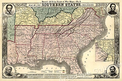 #ad #ad 1860s Map of the Southern States Civil War Era Map Poster 16x24