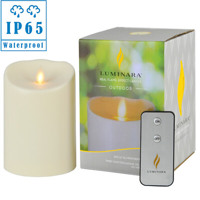 Luminara Outdoor Pillar Candle with Moving Wick and Timer Control Ivory 5quot;