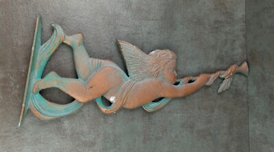 Antique Metal Copper Cherub Wall decor Old Wall Mounted Trumpet Angel Hook