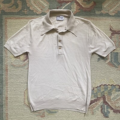 #ad Vintage 60s Montgomery Ward Medium Beige Ban Lon Short Sleeve Shirt Banded