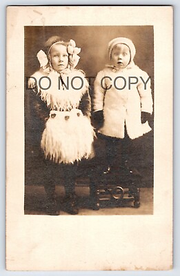 #ad #ad RPPC Cute Adorable Children Surprised Faces Winter Outfits Bundled Up Postcard