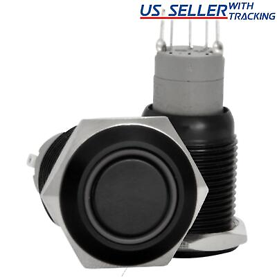 #ad 16mm Stainless Steel Latching Push Button Switch Black with White LED