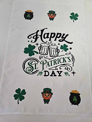 #ad St. Patrick#x27;s Day Poly Garden Flag With Leprechuan 4 Leaf Clover NWOT 12 X 18quot;