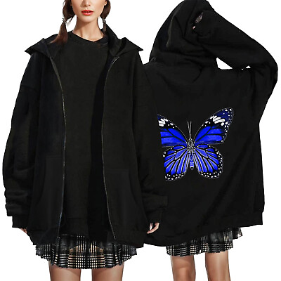 #ad Women#x27;s Zipper Hoodie Butterfly Pullover Hoodie Printed Long Sleeve Coat Top