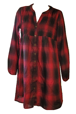 #ad Knox Rose Buffalo Check Plaid Red LS Tunic Dress Holiday Cabin Core XS Top Shirt