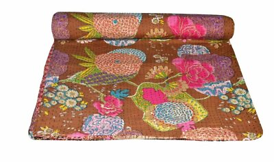 #ad Boho Hand Stitched Gudri Cotton Kantha Bedcover Reversible Bedding Throw Quilts