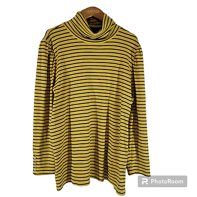 #ad Talbots Turtleneck Knit Top Womens 2X Petite Mustard Yellow Black Striped
