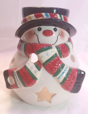 Large Candle Snowman Luminary Tealight Candle Holder Snowman w ScarfHatband