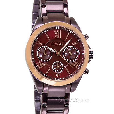 #ad #ad FOSSIL Modern Courier Womens Chronograph Watch Red Rose Gold Dial Burgundy Band