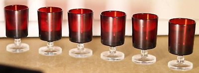 VTG Set of 6 Arcoroc France Luminarc Cavalier Ruby Red Cordial Glasses Near Mint