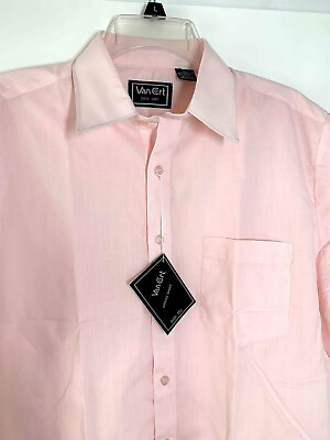 #ad Vintage VAN CORT Disco Dress Shirt Sz 15 1 2 Polyester Cotton Pink Short Sleeve