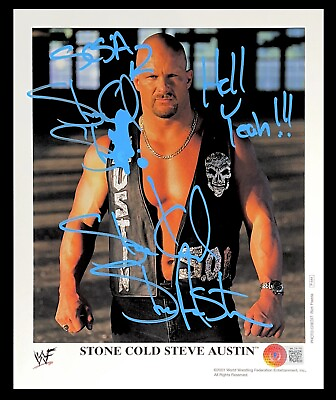 #ad WWE STONE COLD P 544 HAND SIGNED AUTOGRAPHED PROMO PHOTO WITH BECKETT BAS COA