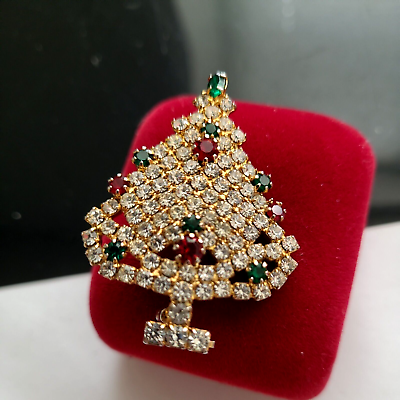 Vintage Glass Rhinestones Christmas Tree Pin Brooch 1.75quot; T