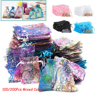 100 200Pcs Sheer Coralline Organza Gift Bags Jewelry Candy Pouches Wedding Party