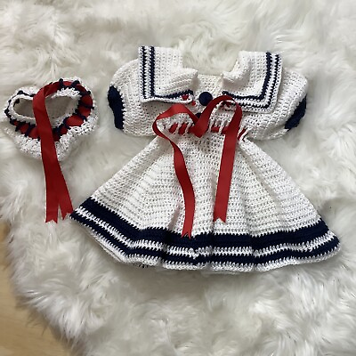 #ad Hand knit baby Sweater and matching hat Nautical Set Unbranded Sailor See Msrmts
