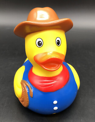 #ad Schylling Cowboy Blue Rubber Duck Kids Bath Toy Rubber Ducky